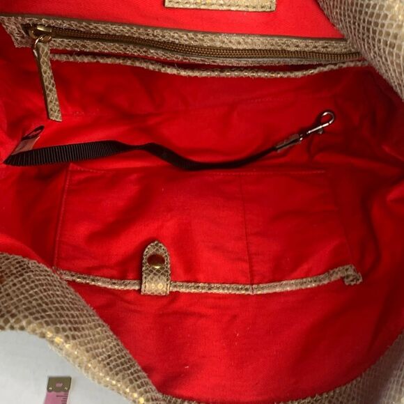 Dooney & Bourke Belvedere gold snakeskin textured leather Logo Lock hobo bag - Picture 8 of 14